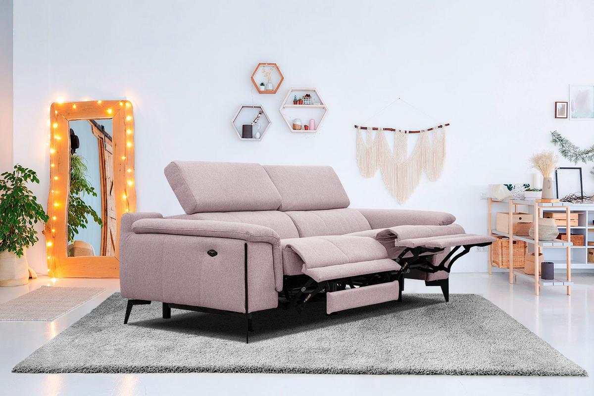 RELAXSOFA MATERA 3-Sitzer mit 2 Relaxfunktionen, rosa - Schwarz/Rosa, Holzwerkstoff/Textil (212/82/103cm) - Wozimo