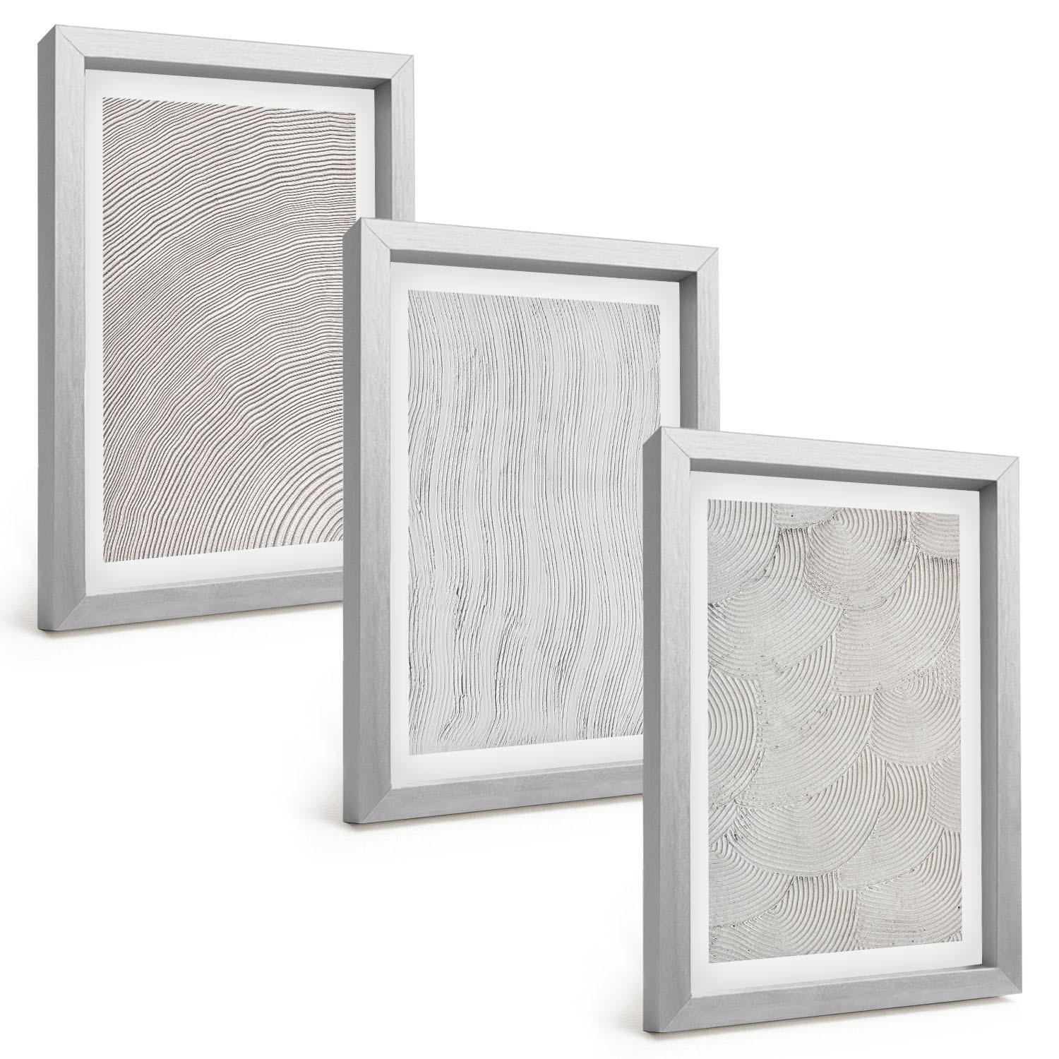 BILDER SET 3er Set - 20x30 cm Silberner Rahmen - Sandmuster geometrische Strukturen - Silberfarben, Kunststoff (20/30cm) - TULUP