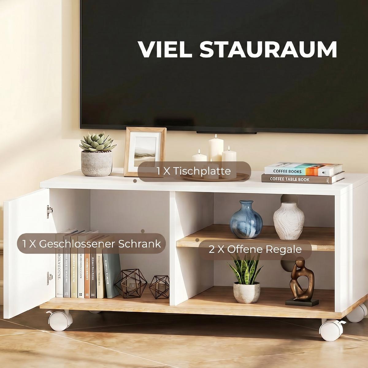 TV-BOARD Spanplatte Weiß Eiche - Weiß, Holzwerkstoff/Kunststoff (45/39/80cm) - HOMCOM