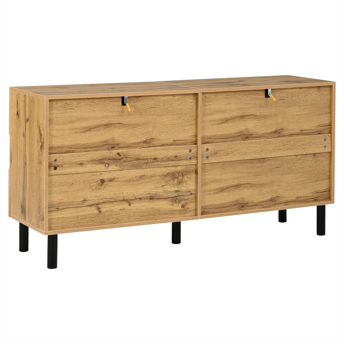 SIDEBOARD Holz/Schwarz 140cm mit 2 Türen & Rautenmuster - Naturfarben, Holzwerkstoff (140/70/40cm) - Urban Meuble