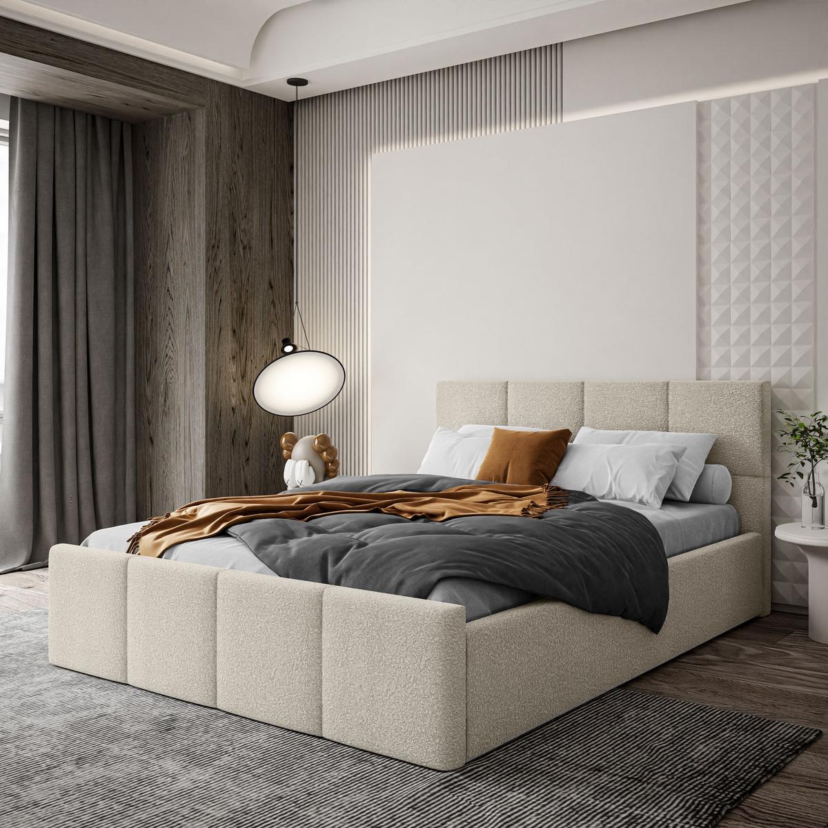 POLSTERBETT AVA 140x200 cm Ascot Pearl, 34 Holzlatten, Kopfteil 91 cm - Creme, Textil (140/200cm) - Lookway