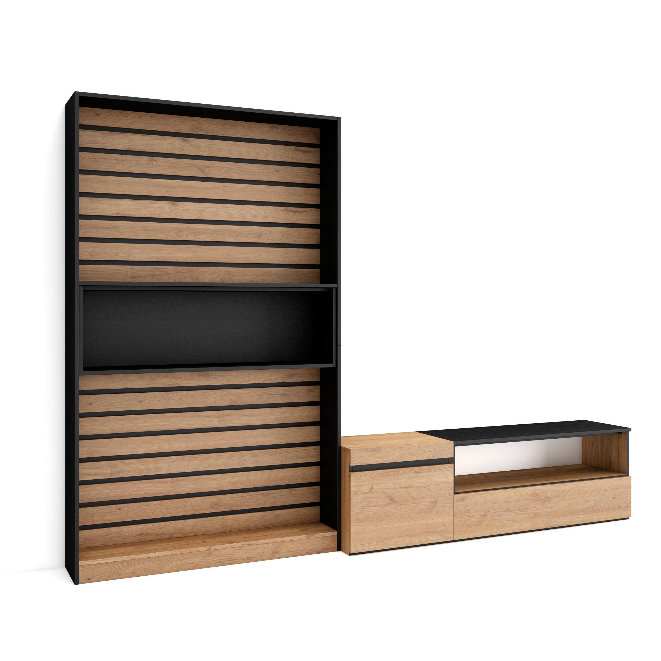 WOHNWAND eiche, schwarz, 260/35/186cm - Eichefarben/Schwarz, Holzwerkstoff (260/186/35cm) - Skraut Home