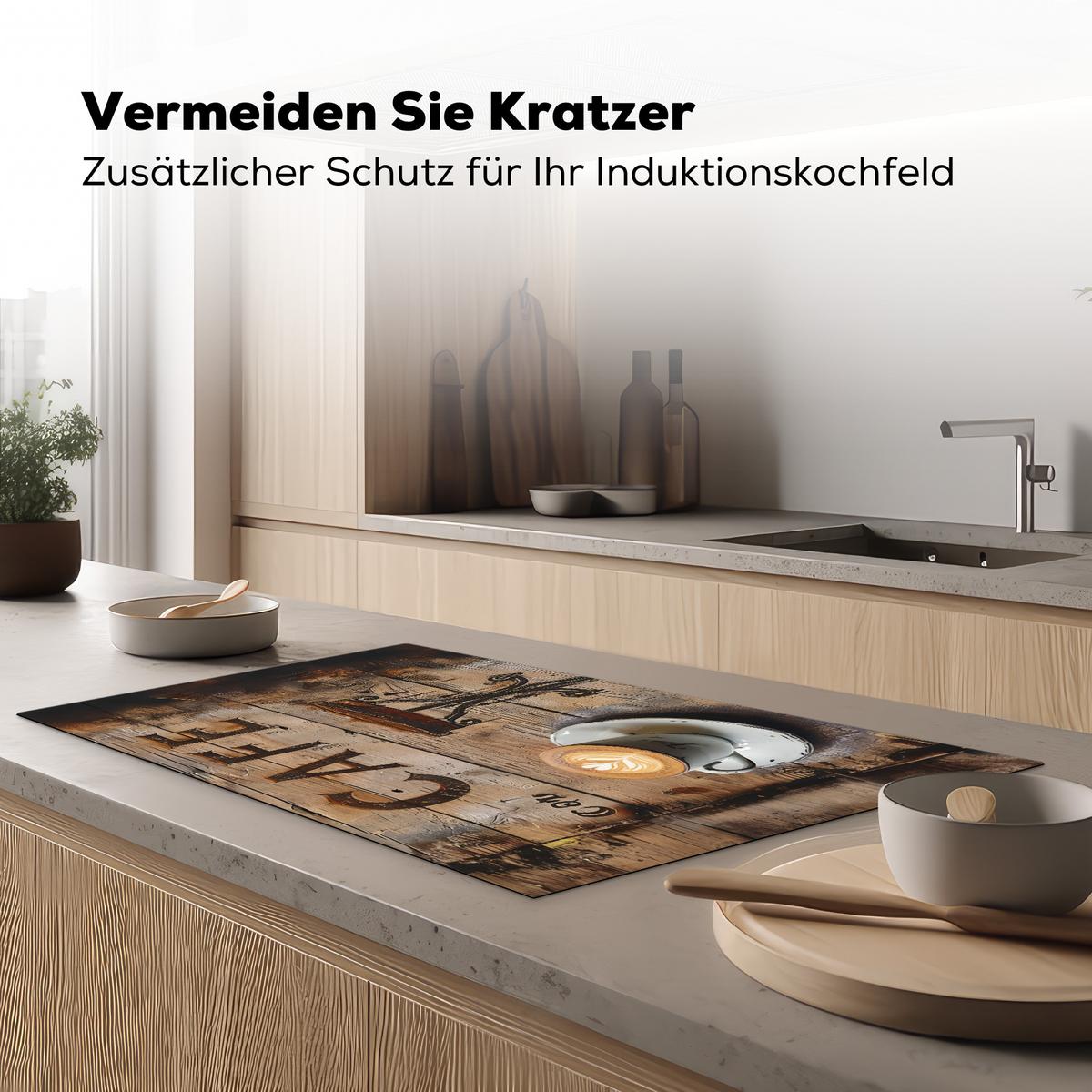 HERDABDECKPLATTE Cafe - Holz - Kaffee - Regale Induktionsschutz 91.6x52.7 cm - Schwarz, Kunststoff (91.6/52.7/0.2cm) - MuchoWow