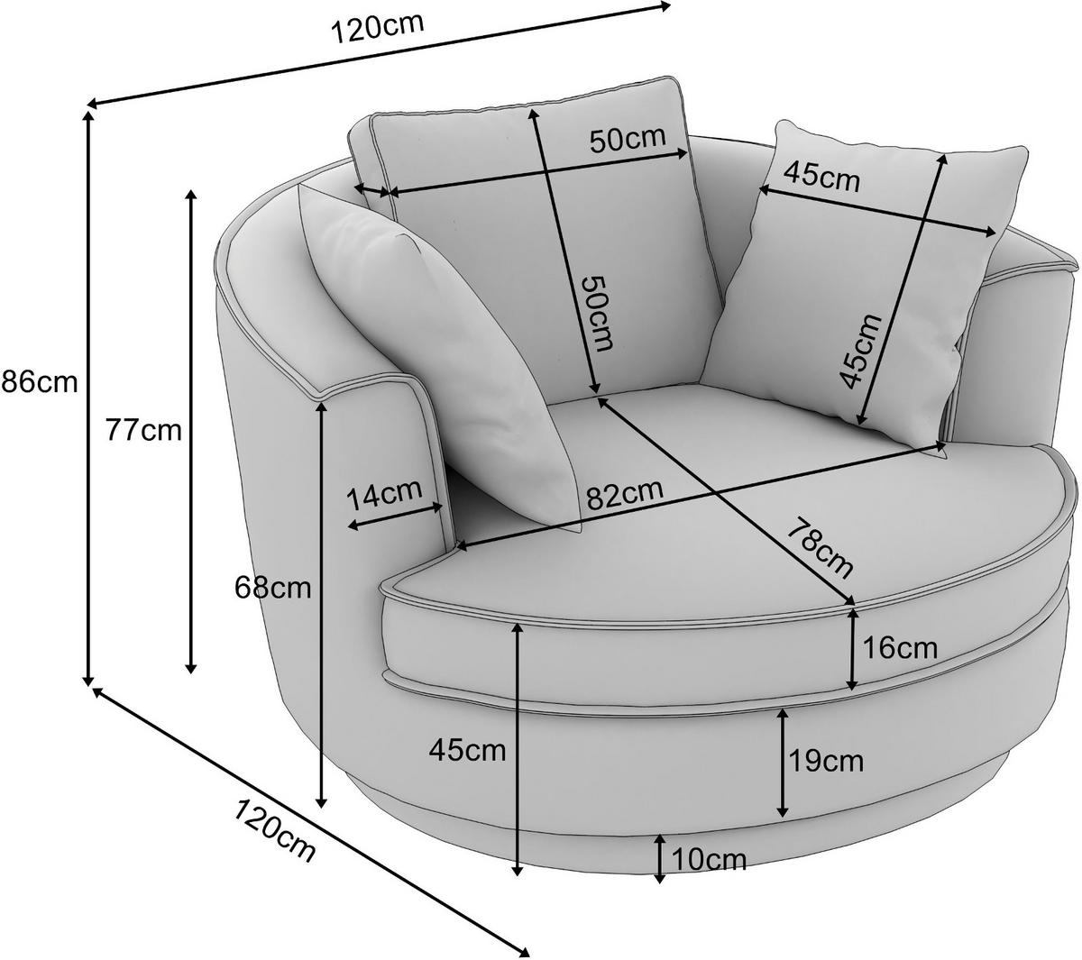DREHSESSEL braun Web-Velours, XL Sessel 360° drehbar inklusive 3 x Kissen - Braun, Kunststoff/Textil (120/86/120cm)