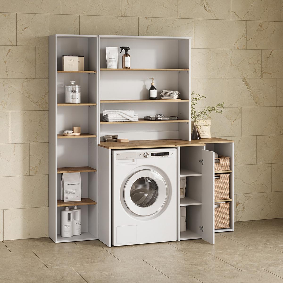 HOCHREGAL Paolina Weiß/Artisan 40.2 x 188.6 cm - Weiß/Eiche Artisan, Holzwerkstoff (40.2/188.6/27.3cm) - Livinity®