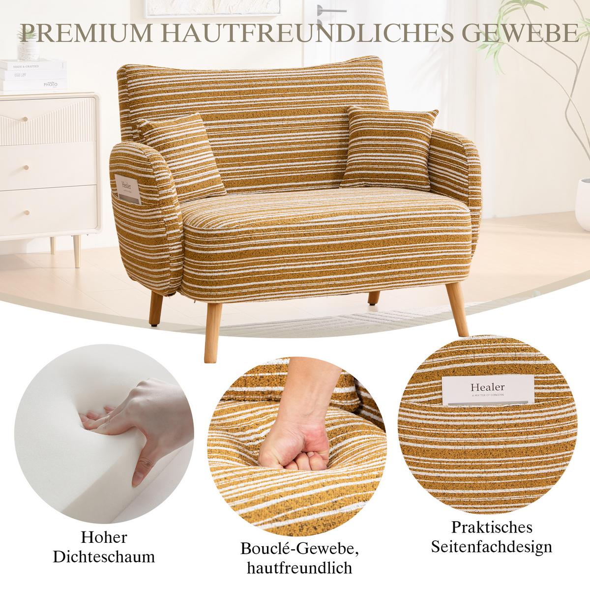 2-SITZER SOFA boucle senfgelb kompakt 121cm - Gelb, Textil (121/87/81.5cm) - Urban Meuble