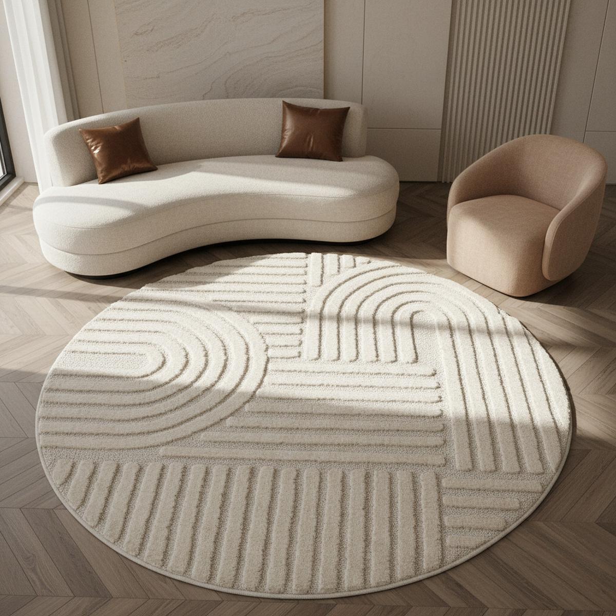 HOCHFLORTEPPICH RIGI, im Skandi-Boho-Stil, Creme, Ø 120 cm - Beige, Textil (120/120cm) - KADIMA DESIGN
