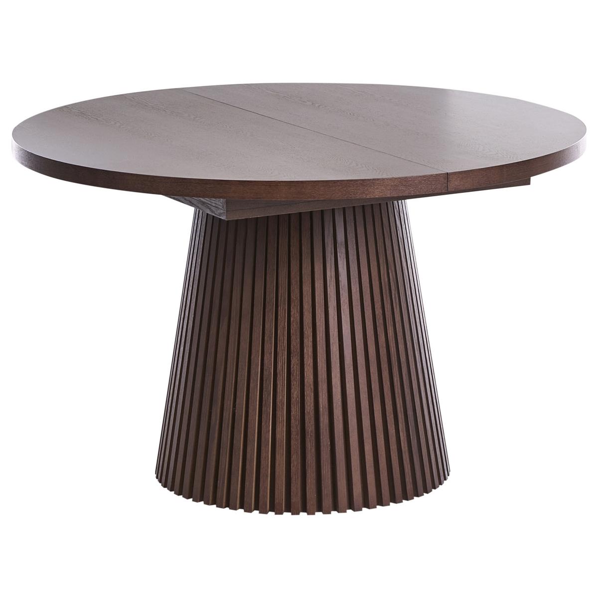 ESSTISCH ausziehbar Dunkle Esche 120-160/120 cm Moore - Dunkelbraun, Holzwerkstoff (120/120/76cm) - Beliani