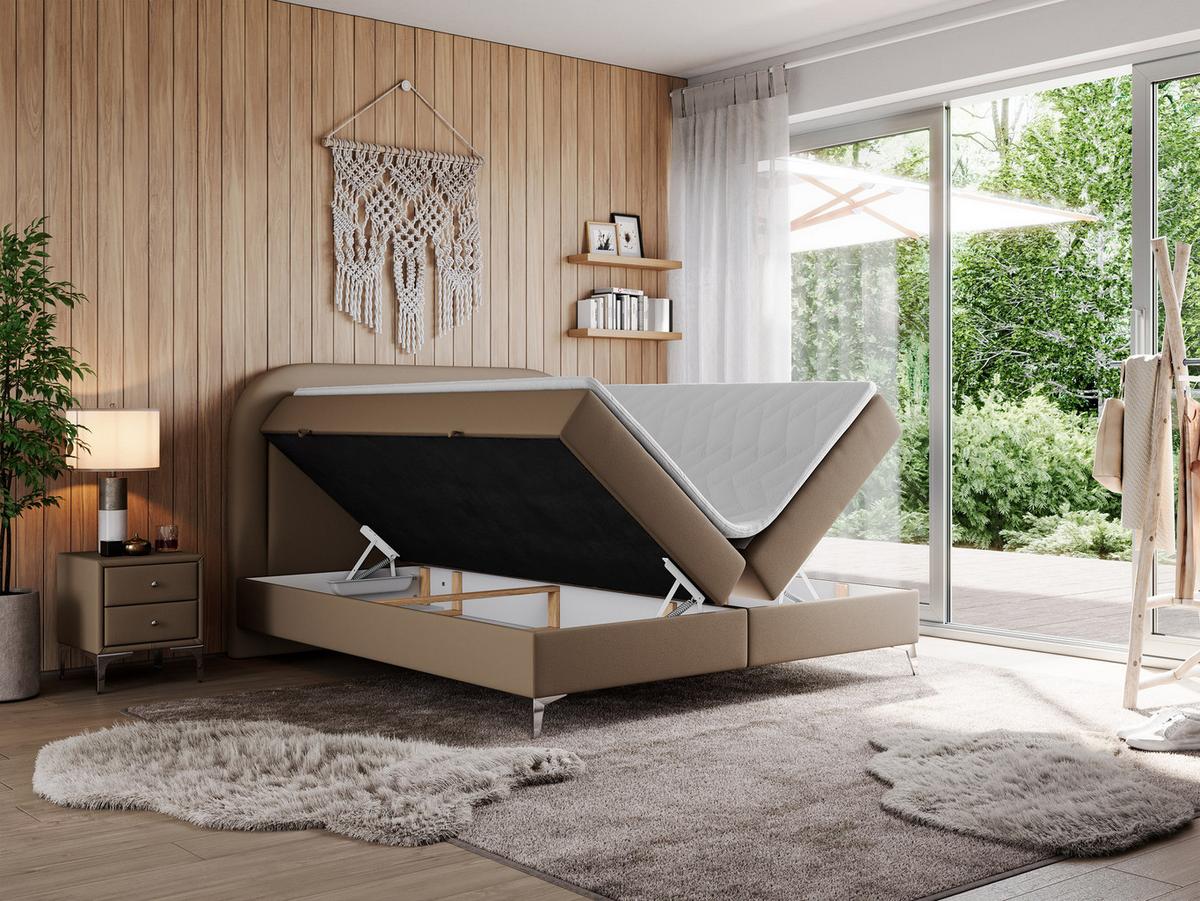 BOXBETT EIRA 140/200 Braun Kunstleder - H4 - Silberfarben/Braun, Holz/Textil (140/200cm) - MKS
