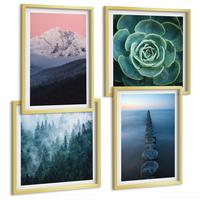 BILDER SET 4er Set - 50x50 cm & 40x60 cm Goldrahmen - Berge, rosa Himmel, Wasser, Sukkulente - Goldfarben, Kunststoff (50/50cm) - TULUP