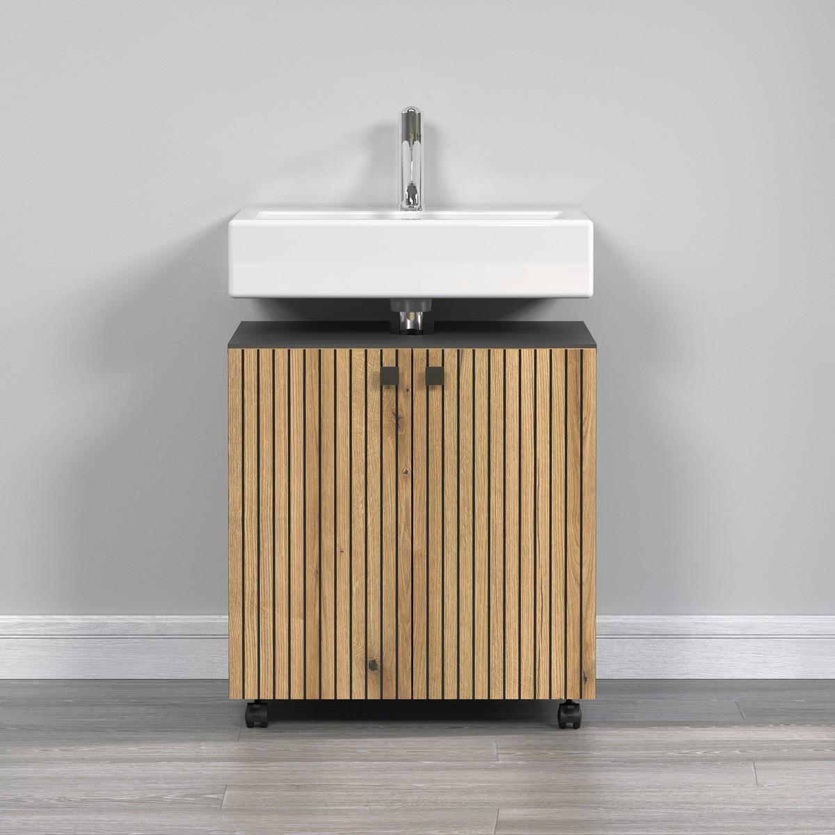 WASCHBECKENUNTERSCHRANK PureBliss Eiche Dekor - Eichefarben/Grau, Holzwerkstoff (60/64/42cm) - Trendteam