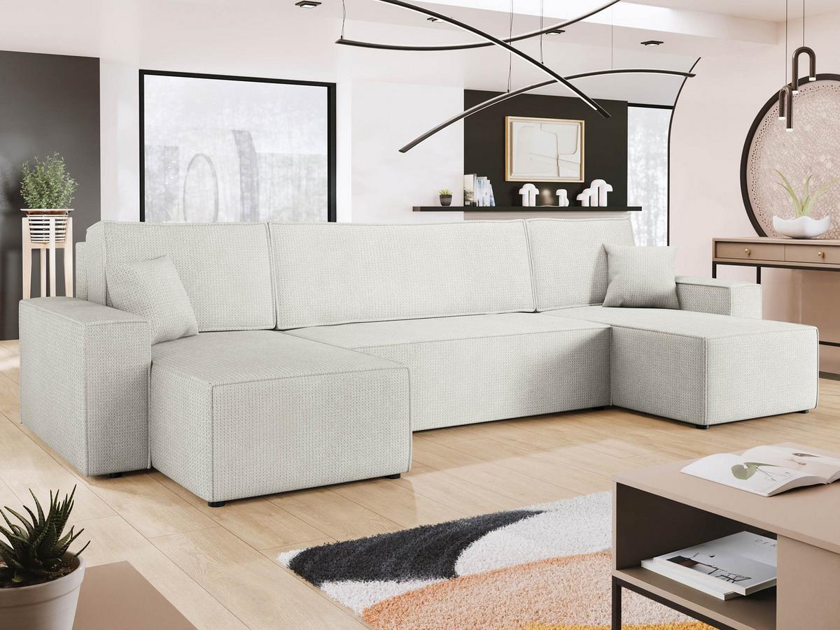 WOHNLANDSCHAFT Karl U - Creme/Schwarz, Holz/Kunststoff (312/82/145cm) - MIRJAN24
