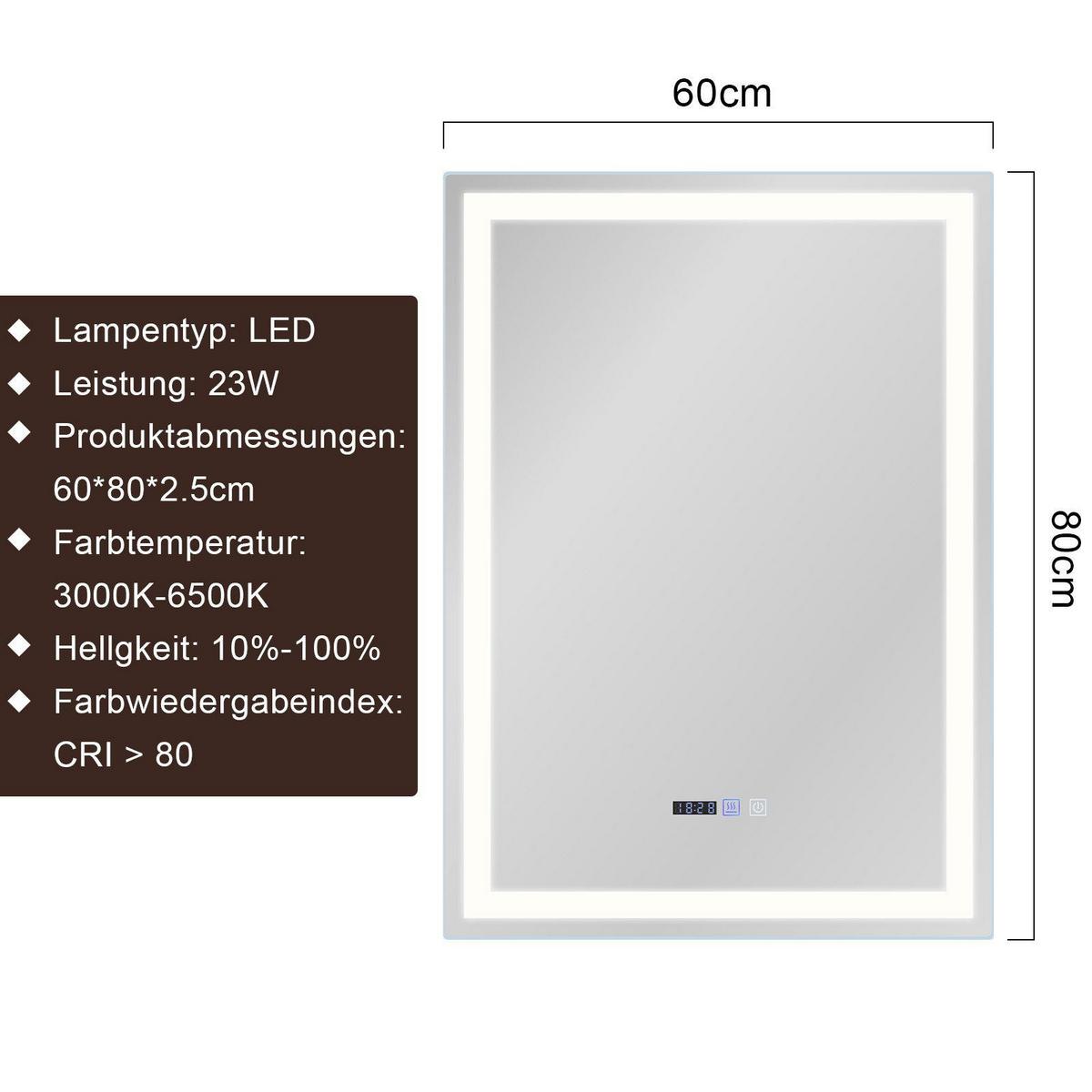 BADSPIEGEL Oryveth 60/2.5/80 cm - Silberfarben, Glas/Metall (2.5/80/60cm) - ZMH