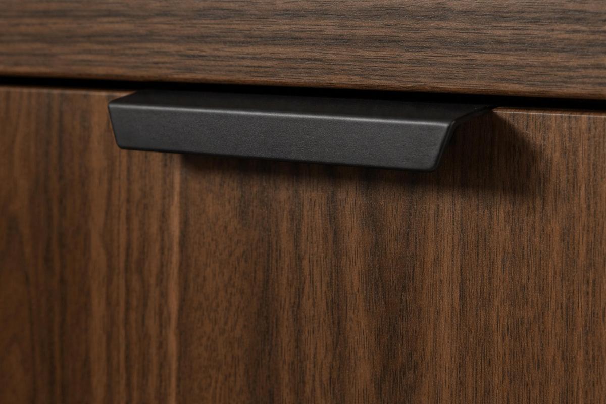 LOWBOARD Nordiva 2T 2S Warmia Walnut 200/55/40 cm – Metallgestell - Walnussfarben/Schwarz, Holzwerkstoff/Metall (200/55/40cm) - AX Living