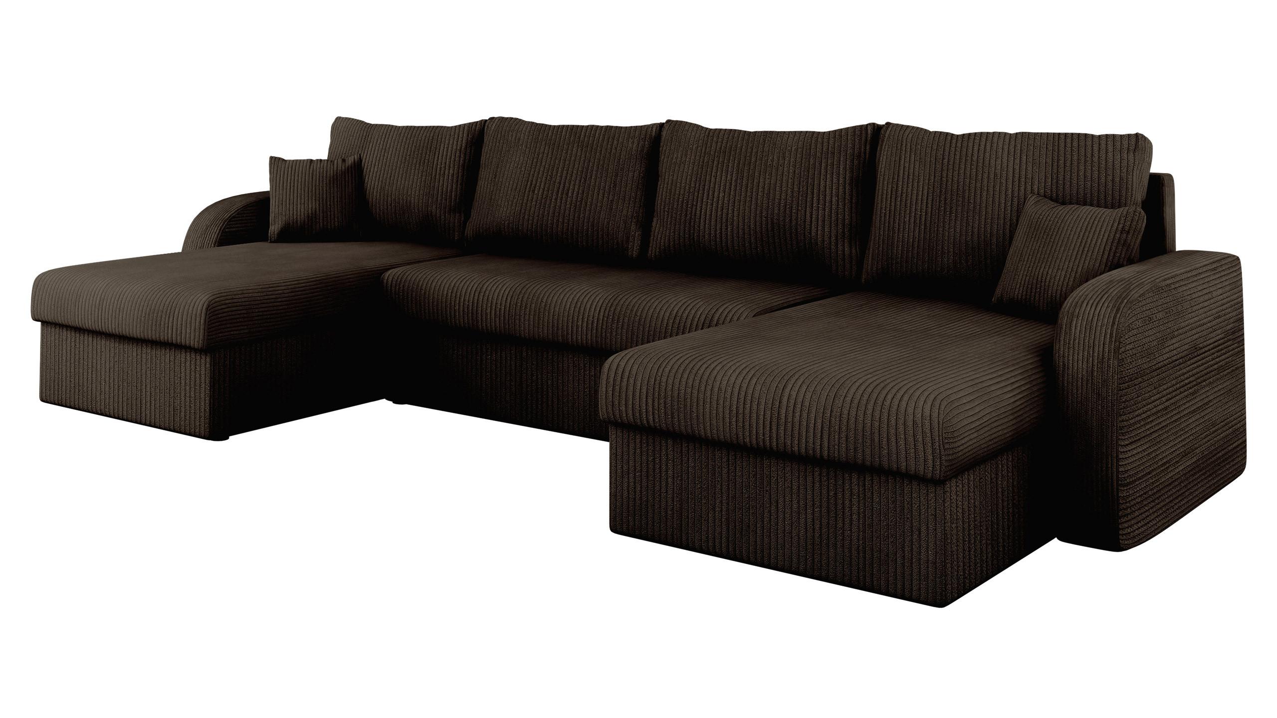 WOHNLANDSCHAFT Kris U Cord - Nussbaumfarben/Schwarz, Holz/Kunststoff (304/80/140cm) - MIRJAN24