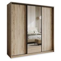SCHWEBETÜRENSCHRANK TAVI 200/205/60 cm 3-türig mit Spiegel Sonoma Eiche - Sonoma Eiche, Holzwerkstoff (200/205/60cm) - MASSENO