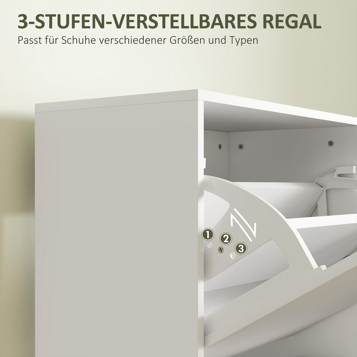 SCHUHSCHRANK mit 3 Klappen, 47 x 26 x 120 cm, Weiß - Weiß, Holzwerkstoff (26/120/47cm) - HOMCOM