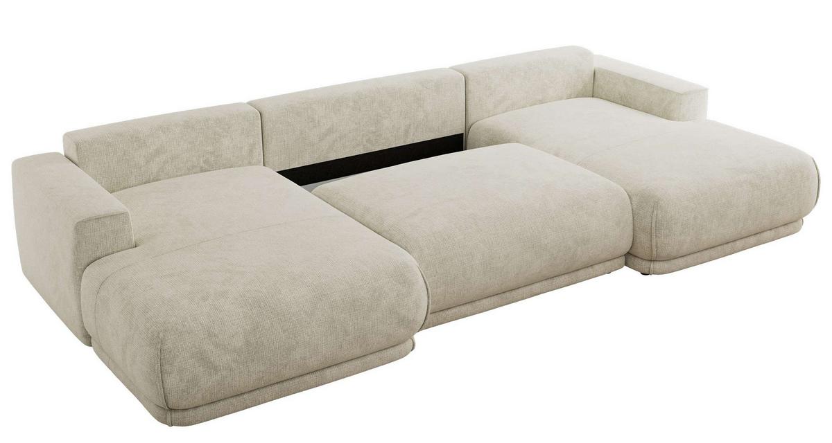 WOHNLANDSCHAFT RINA U Creme Schenille grob gewebt - Creme/Schwarz, Kunststoff/Textil (360/85/170cm) - MKS