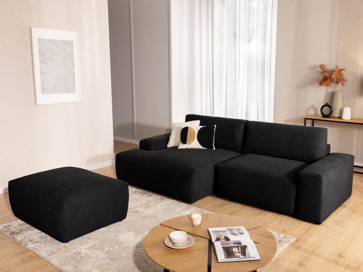 HOCKER Lennon aus Schwarz Strukturstoff mit vielseitiger Nutzung - Schwarz, Holz/Kunststoff (102/42/76cm) - S-Style