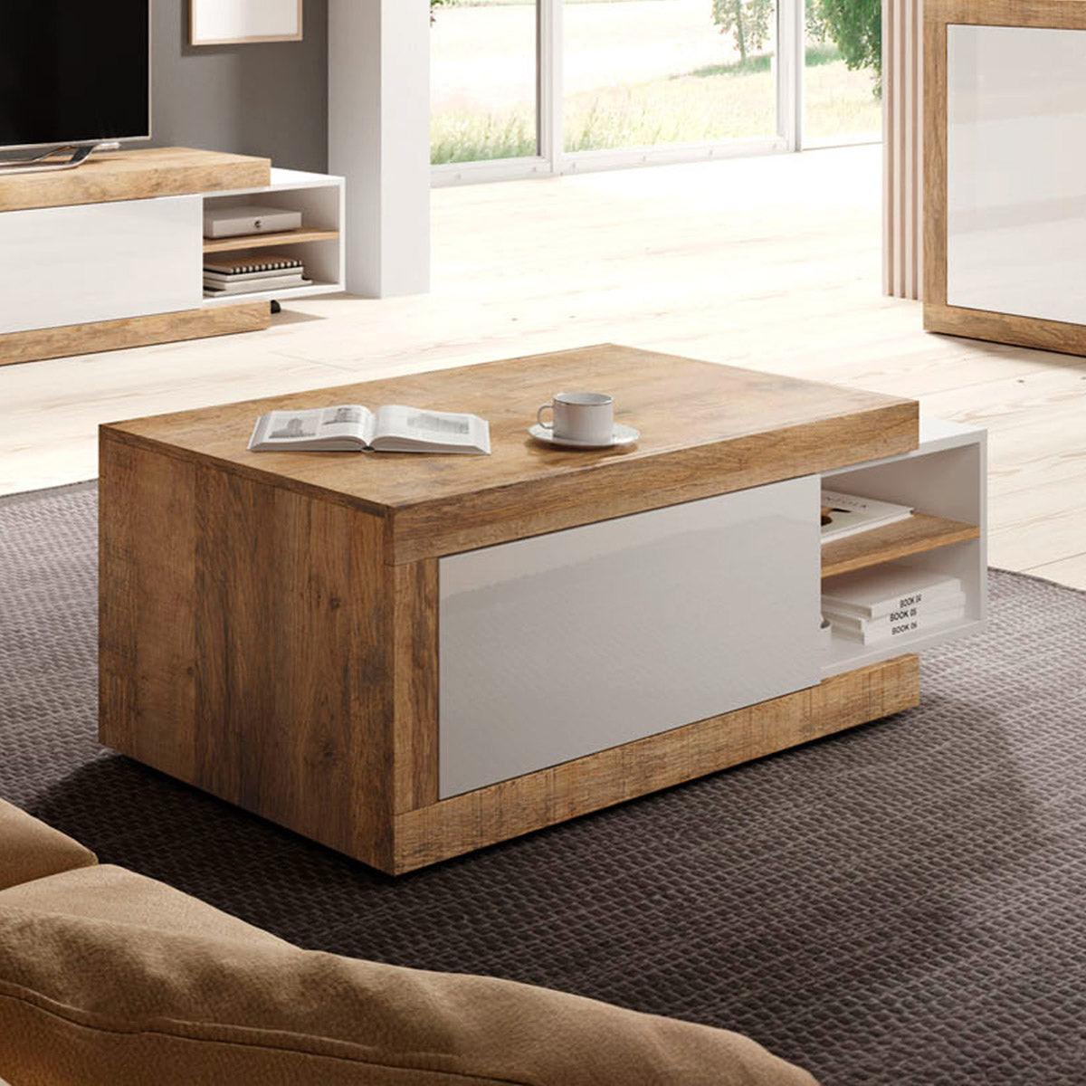 COUCHTISCH Azior Weiß und Holz - Weiß, Holzwerkstoff (60/153.5/43.5cm) - Petits-meubles
