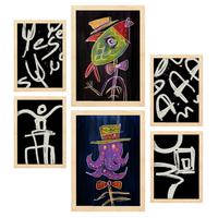 POSTER Set Mit 6 Aufsichtsfang 1 In Tiere Zusammenfassungen A3 & A4 Rahmen Aus Hellem Holz - Beige, Papier (29/3cm) - Nacnic