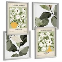 BILDER SET 4er Set - 50x50 cm & 40x60 cm Silberner Rahmen - Blumenmuster London Dublin - Silberfarben, Kunststoff (50/50cm) - TULUP