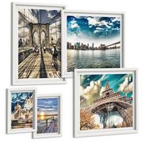 BILDER SET 5er Set - 50x50 cm & 20x30 cm & 40x60 cm Weißer Rahmen - Abstrakte geometrische Formen - Weiß, Kunststoff (40/60cm) - TULUP