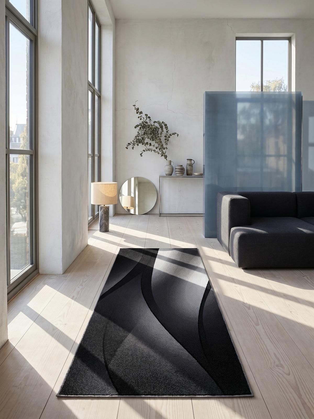 TEPPICH Kurzflor INN in Schwarz, mit Farbverlauf, 80 x 300 cm - Schwarz, Textil (80/300cm) - KADIMA DESIGN