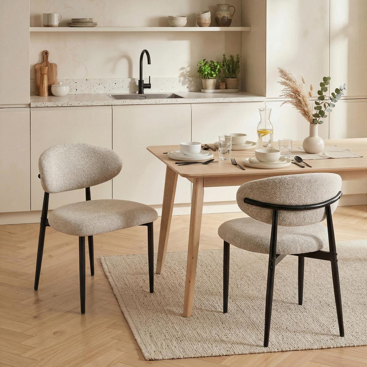ESSZIMMERSTUHL 2ER-SET in Leinenoptik Beige - Beige/Schwarz, Textil/Metall (58/77/58cm) - HOMCOM