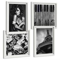 BILDER SET 4er Set - 50x50 cm & 40x60 cm Weißer Rahmen - Porträt einer Frau mit einer Eiffel-Rose - Weiß, Kunststoff (50/50cm) - TULUP