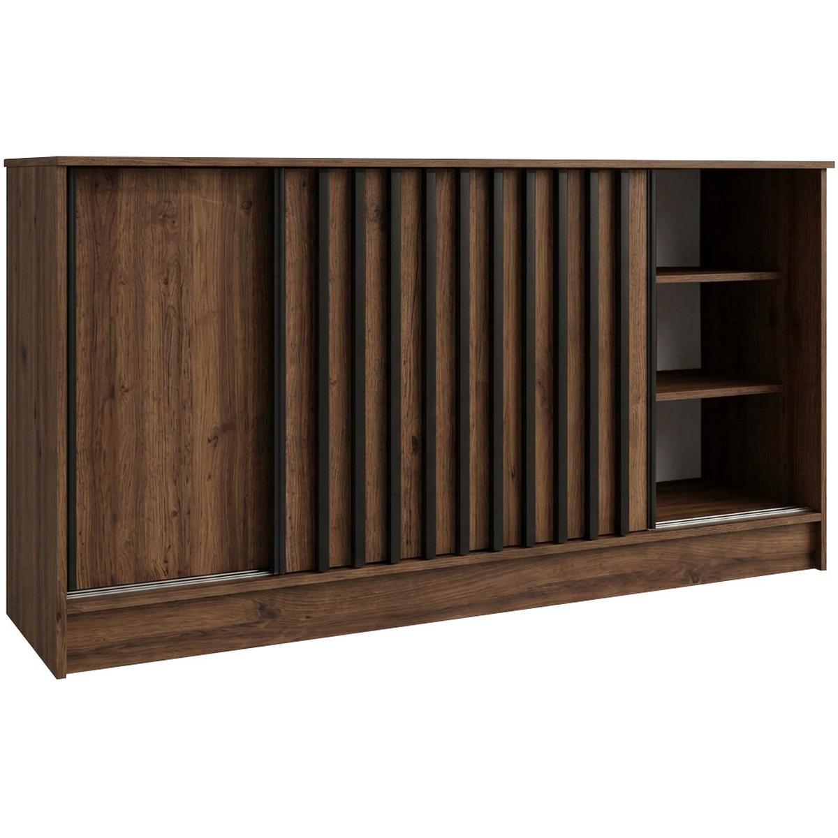 KOMMODE Horizon mit 2 Schiebetüren, 160 cm, Walnuss+Schwarz - Walnussfarben/Schwarz, Holzwerkstoff (161/85/43.5cm) - Beautysofa