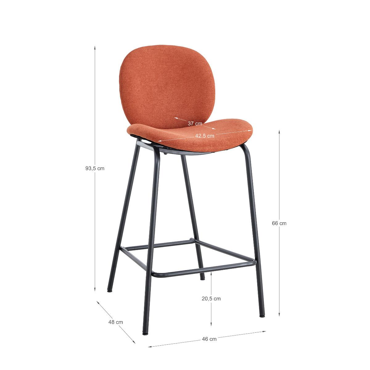 BARHOCKER (Set aus 2) aus Stoff mit schwarzen Metallbeinen - cori 43/54/66 cm - Orange, Textil (54/66/43cm) - Calicosy