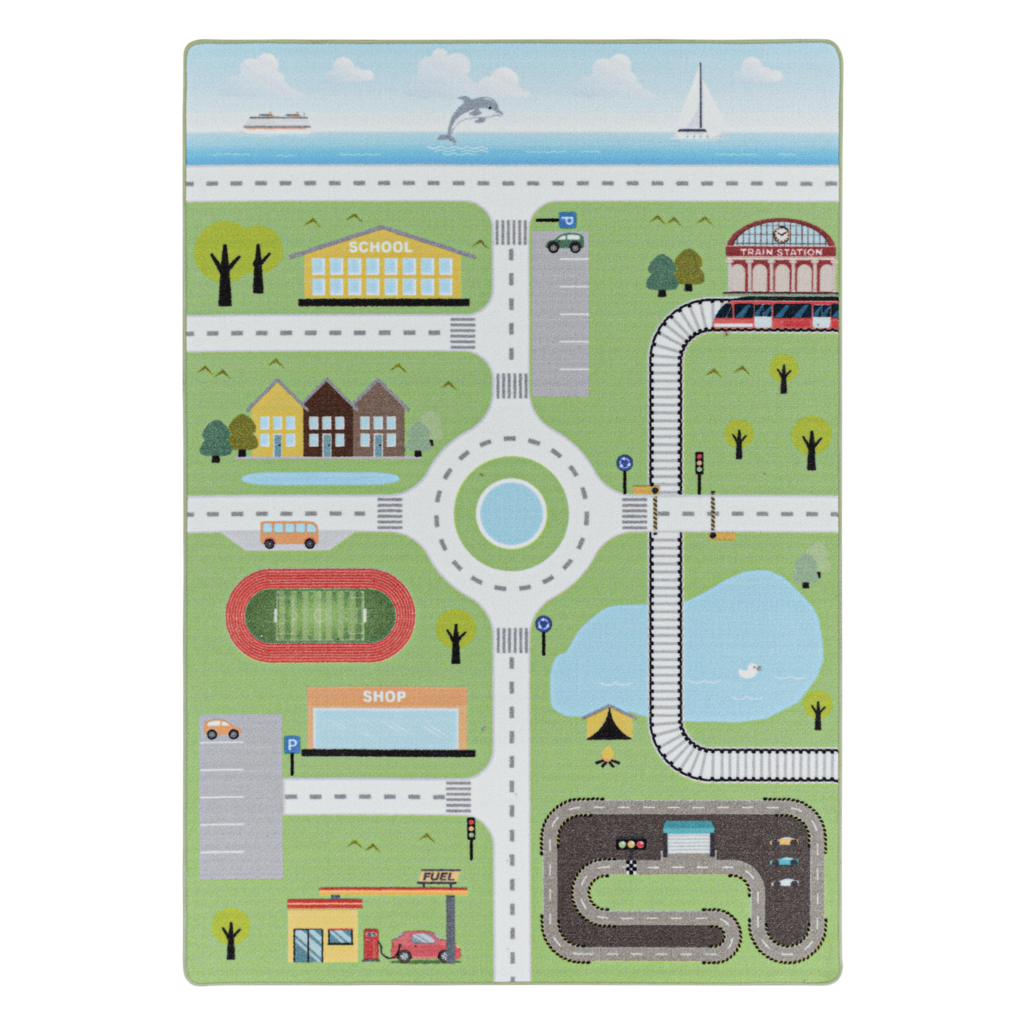 KINDERTEPPICH TRAUN, mit Spielstraßen-Motiv, Grün, 140 x 200 cm - Grün, Textil (200/140cm) - KADIMA DESIGN