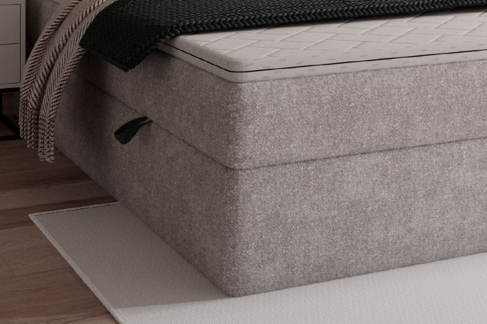 Boxbett hellgrau mit Topper und Bettkasten Stauraum 