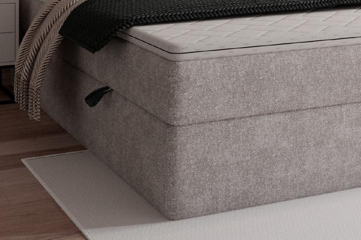 Boxbett hellgrau mit Topper und Bettkasten Stauraum
