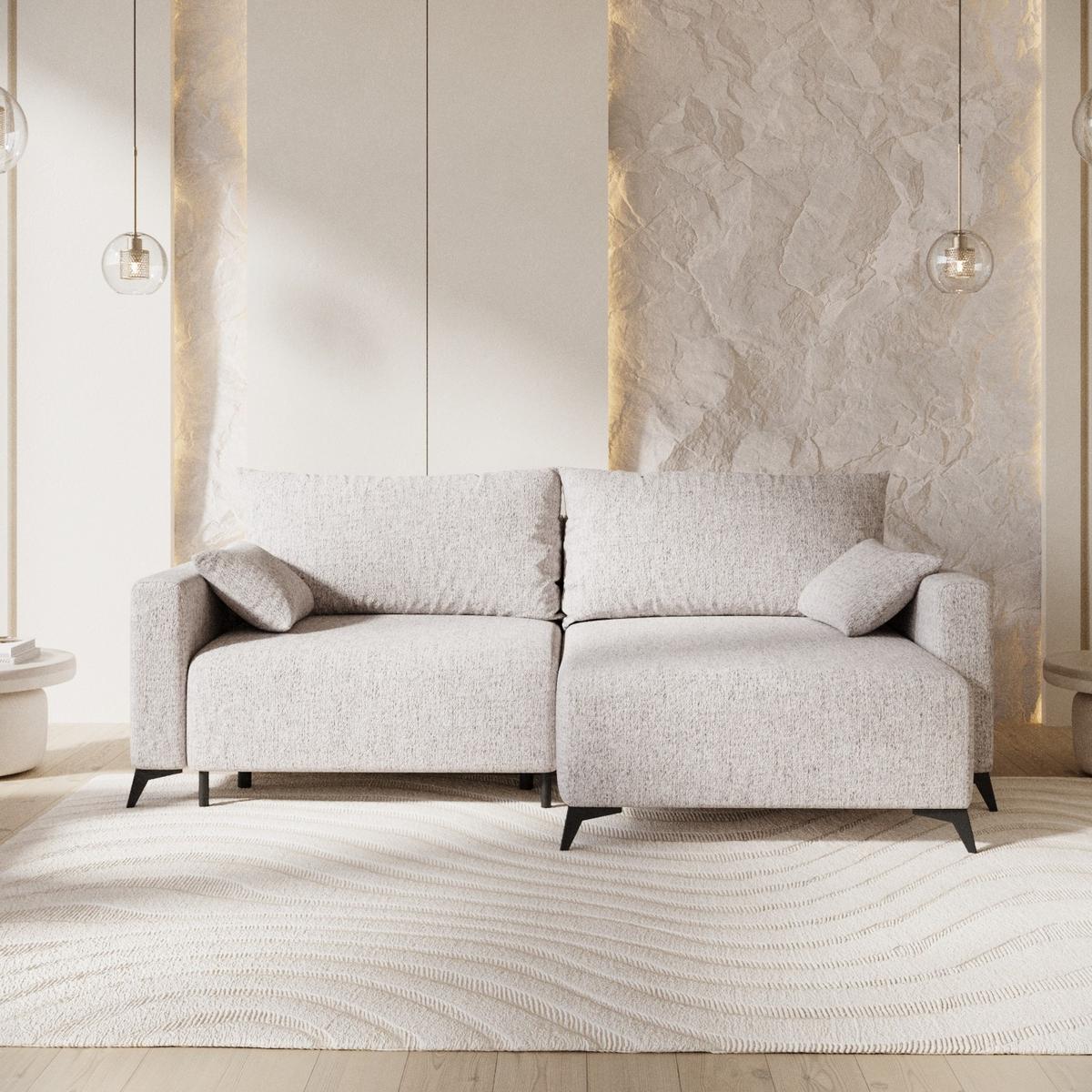 ECKSOFA NUVIO mit Schlaffunktion Beige im Neve Stoff - Beige/Schwarz, Holz/Holzwerkstoff (239/148cm) - AltaBeds