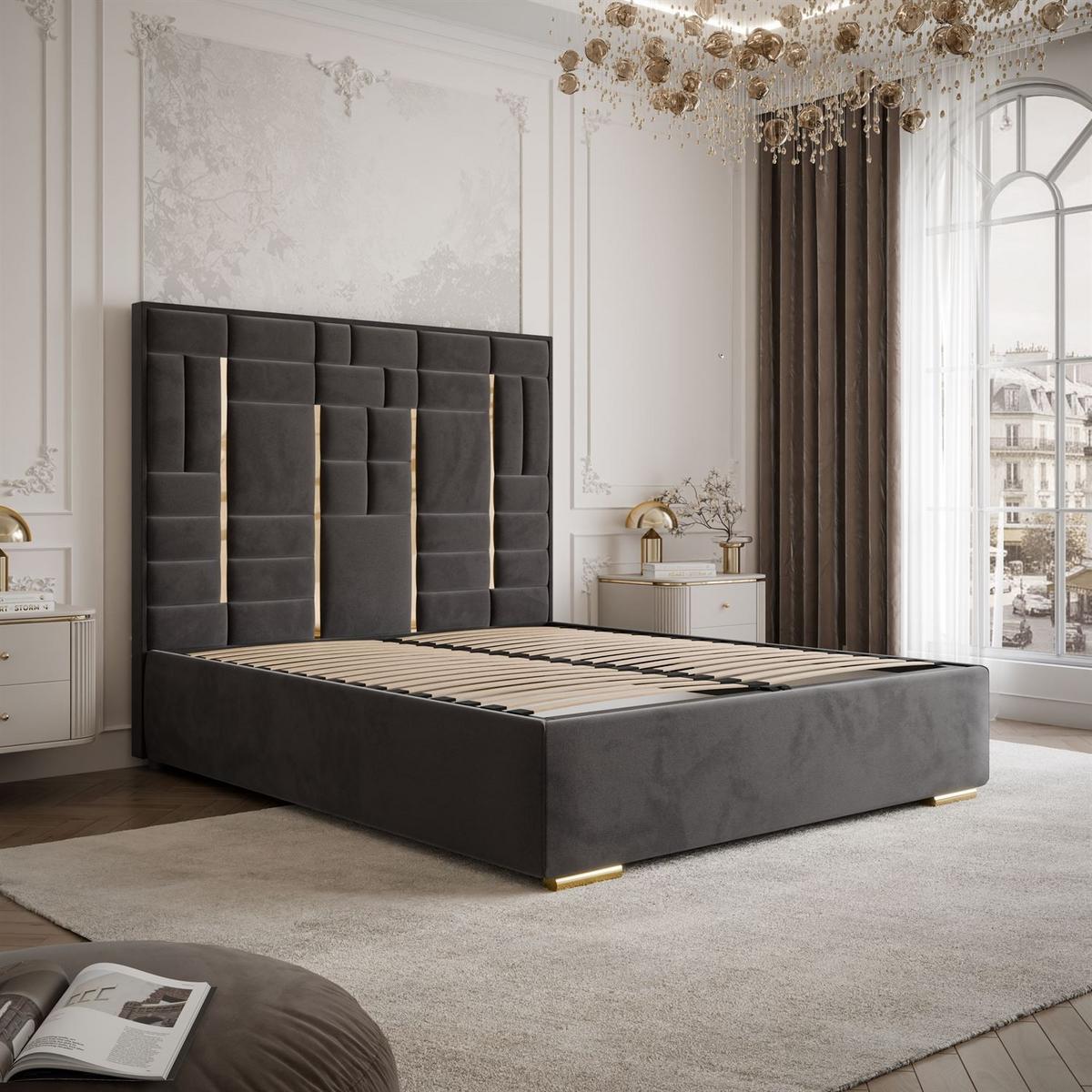 POLSTERBETT BRIGITTE GOLD mit Bettkasten 140x200 cm Element 01 - Anthrazit, Textil (140/200cm) - Lookway