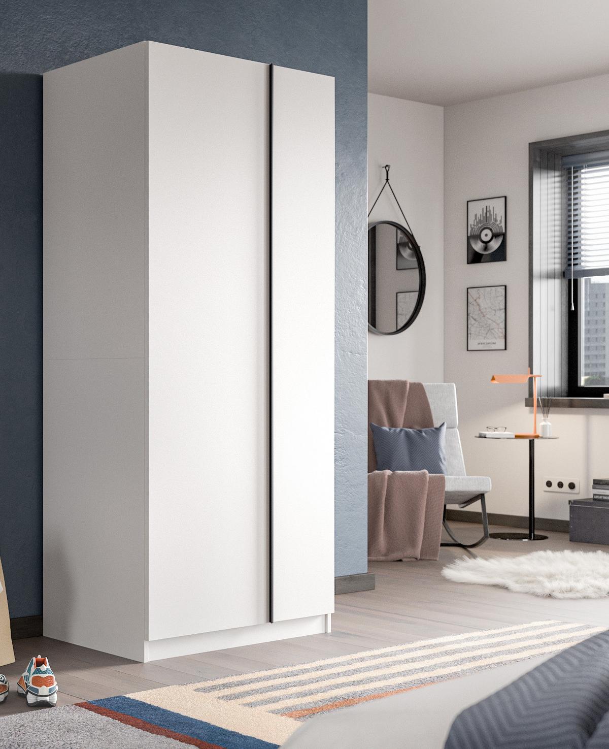 KLEIDERSCHRANK weiß 2-türig 80 x 183 cm, Drehtürenschrank inklusive Einlegeböden - Schwarz/Weiß, Holzwerkstoff/Kunststoff (80/183/53cm) - Inn.Furn