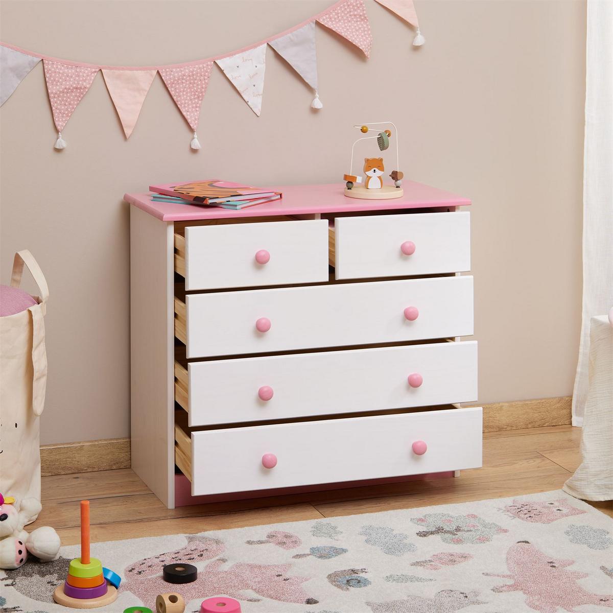 KOMMODE RONDO weiß/rosa - Weiß/Rosa, Holz (79/74/35cm) - IDIMEX