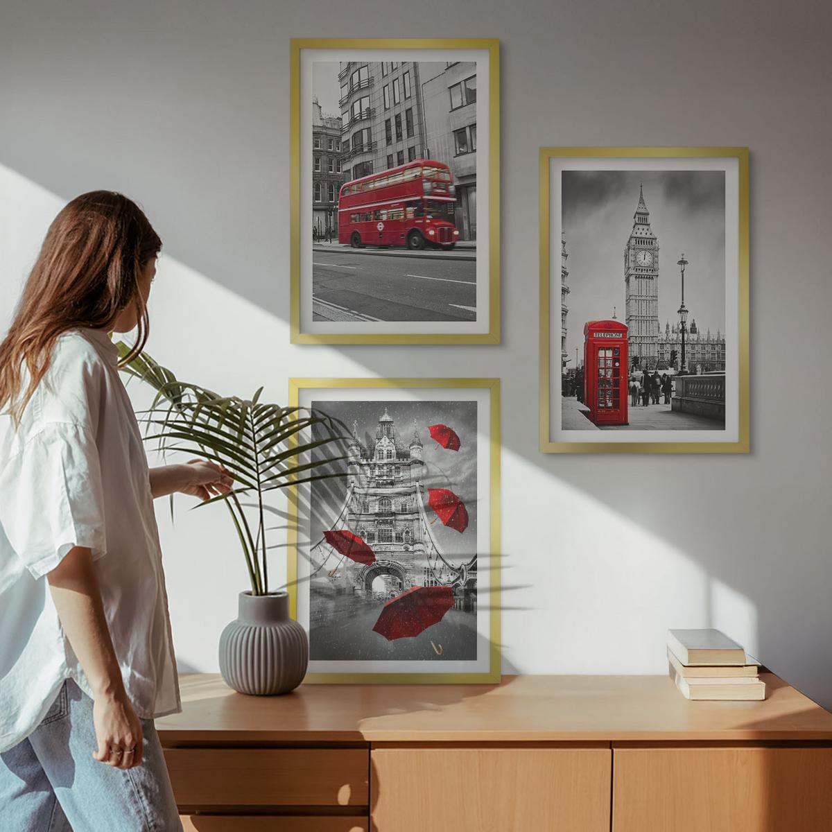 BILDER SET 3er Set - 40x60 cm Goldrahmen - Red Accents London - Goldfarben, Kunststoff (40/60cm) - TULUP