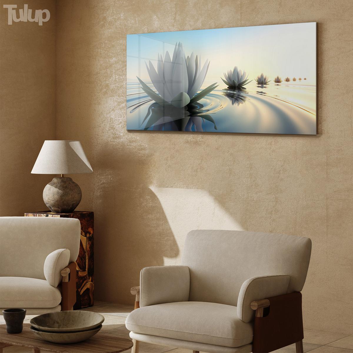 GLASBILD 100x50 cm Lotosblume - Schwarz, Glas (100/50cm) - TULUP