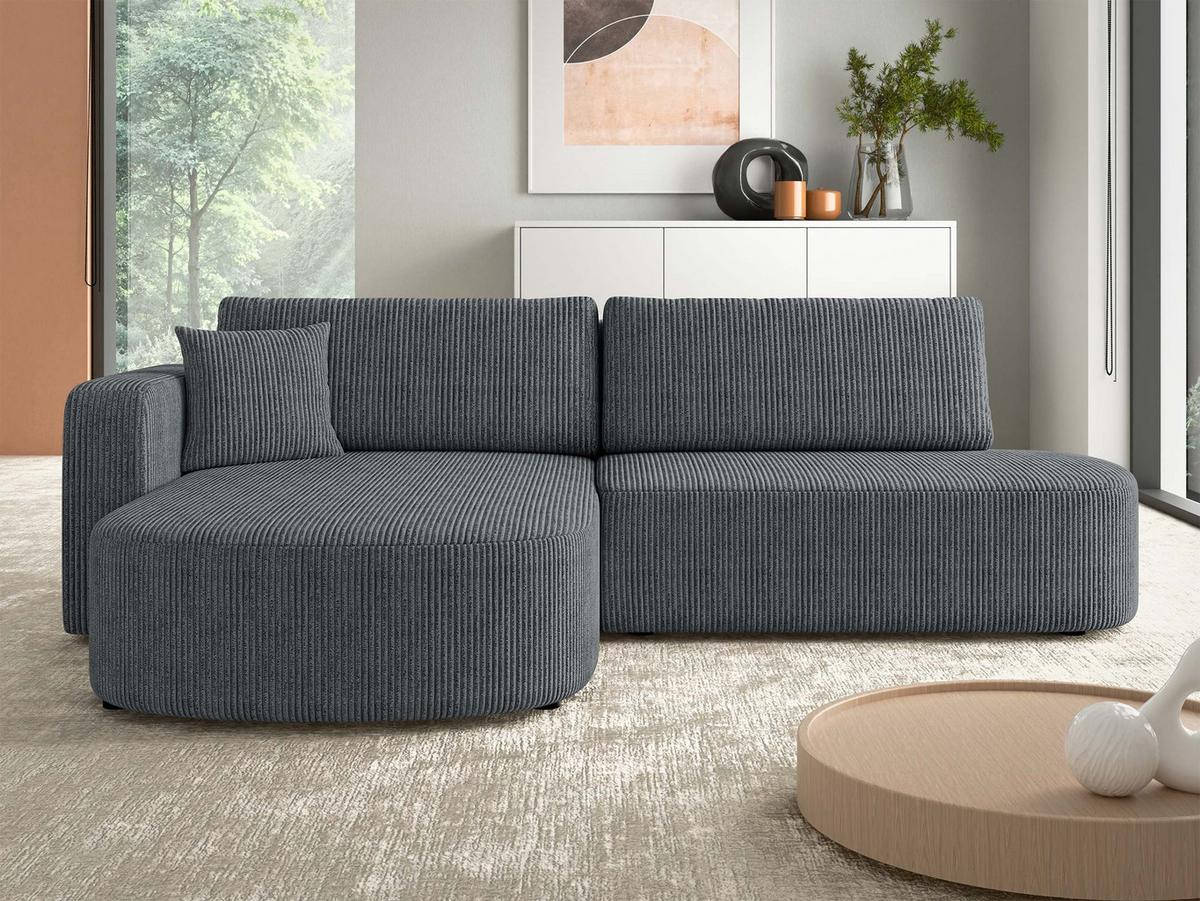 ECKSOFA Zerte Cord, Seite: Links - Graphitfarben/Schwarz, Holz/Kunststoff (252/175cm) - MIRJAN24