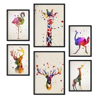 POSTER Set Mit 6 Von Aquarelltieren Sammlung A3 & A4 Schwarzer Rahmen - Schwarz, Papier (29/3cm) - Nacnic