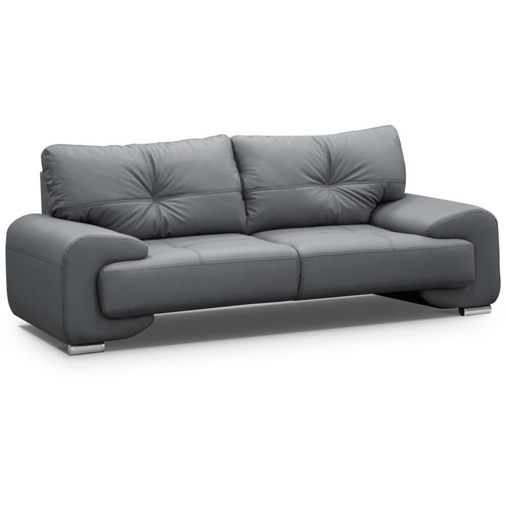 SOFA 3-SITZER Omega grau - Chromfarben/Grau, Leder/Metall (225/88/98cm) - Beautysofa