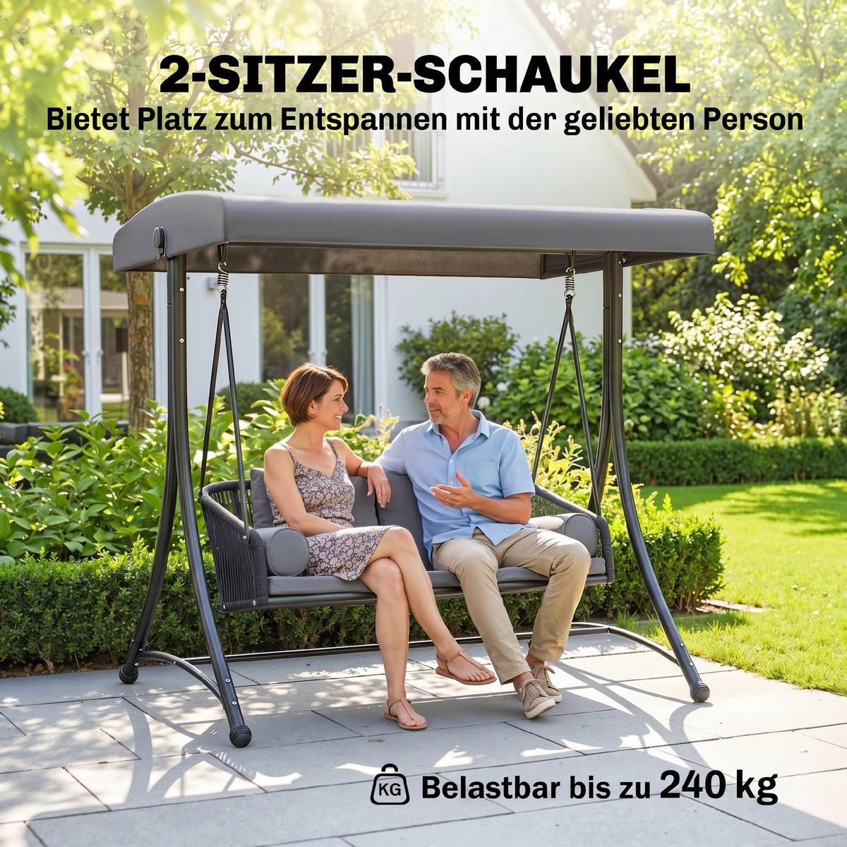 RATTAN-SCHAUKEL Metall Dunkelgrau - Dunkelgrau/Schwarz, Textil/Metall (120/172/178cm) - Outsunny