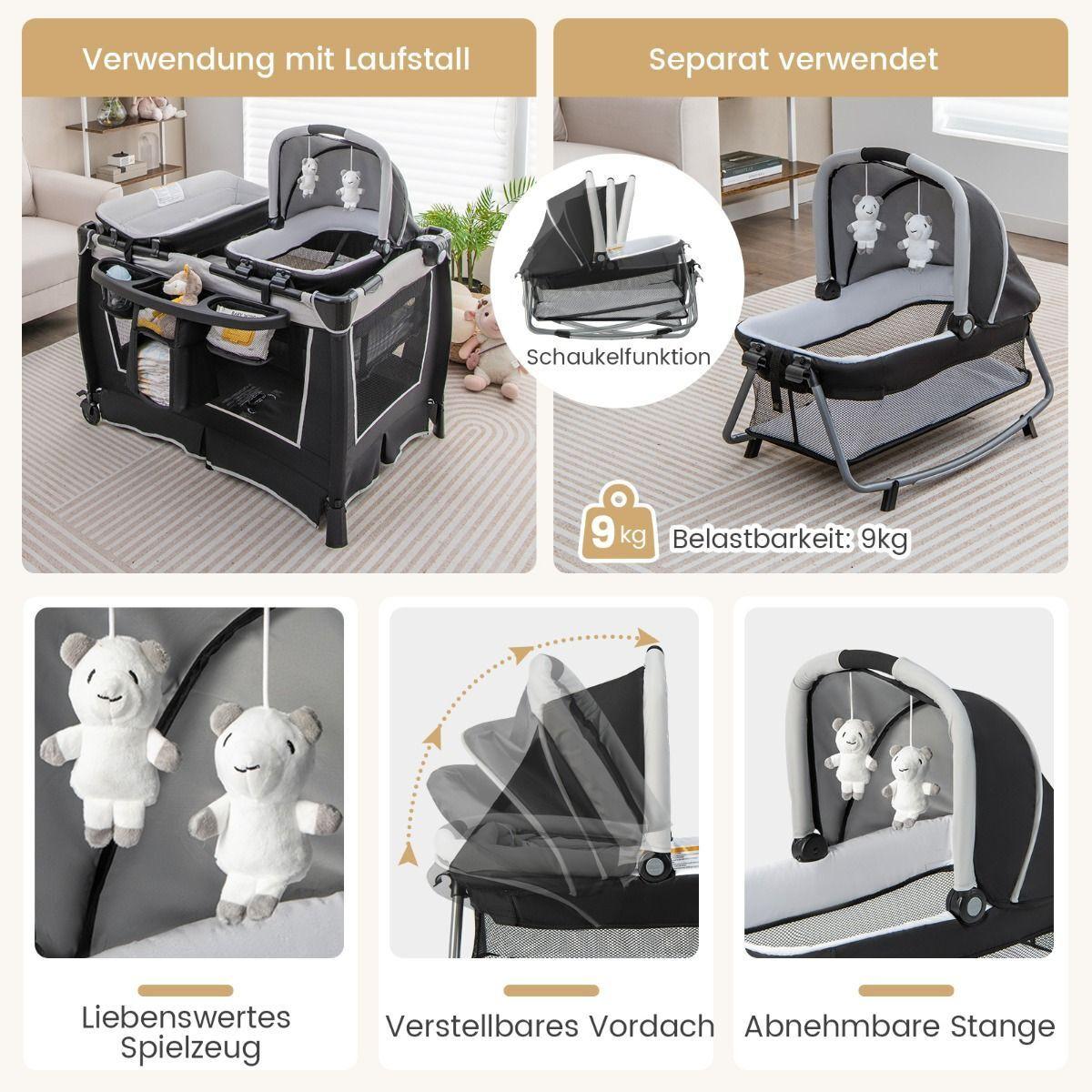 REISEBETT mit Matratze grau - Grau, Textil - COSTWAY