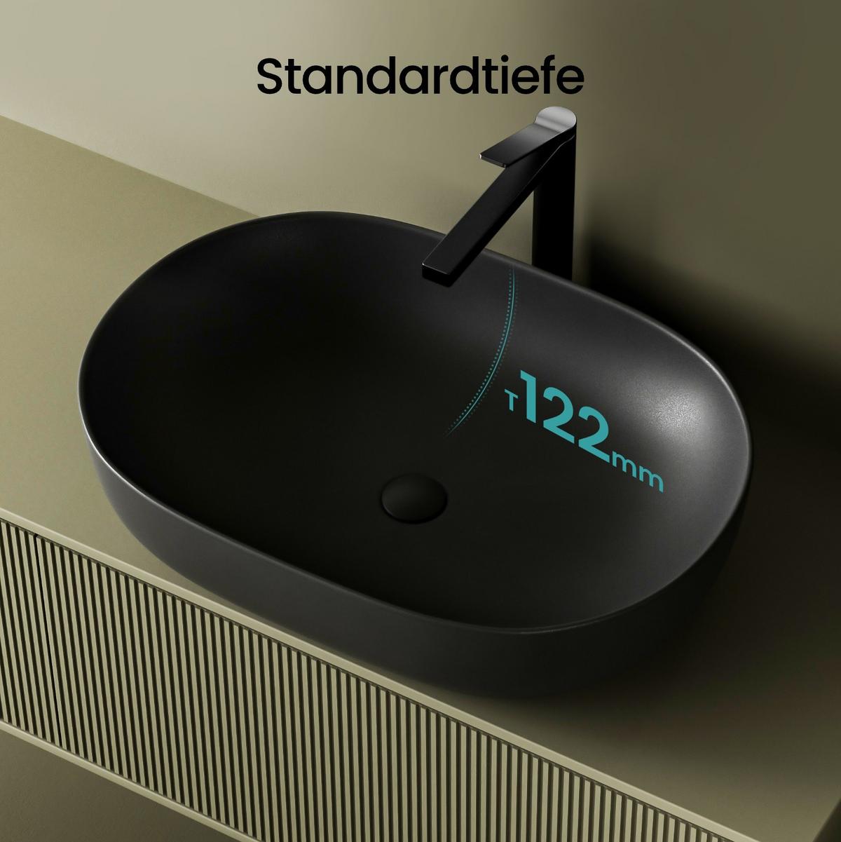 WASCHBECKEN Quadratisch R-Ecken Schwarz 60/41,5/13,5 cm - Schwarz, Keramik (59.5/13.5/41.5cm) - EMKE
