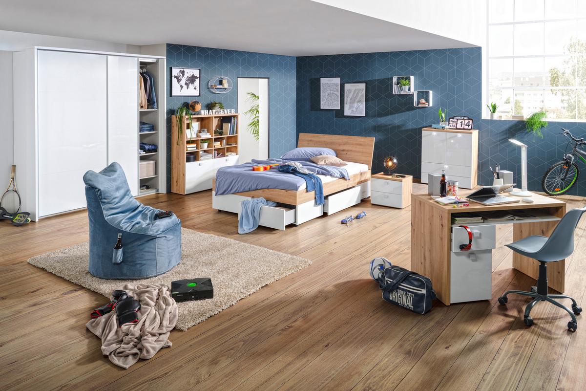 Komoda Lago - bijela/boje hrasta, Moderno, drvni materijal (90/100/45cm) - Premium Living