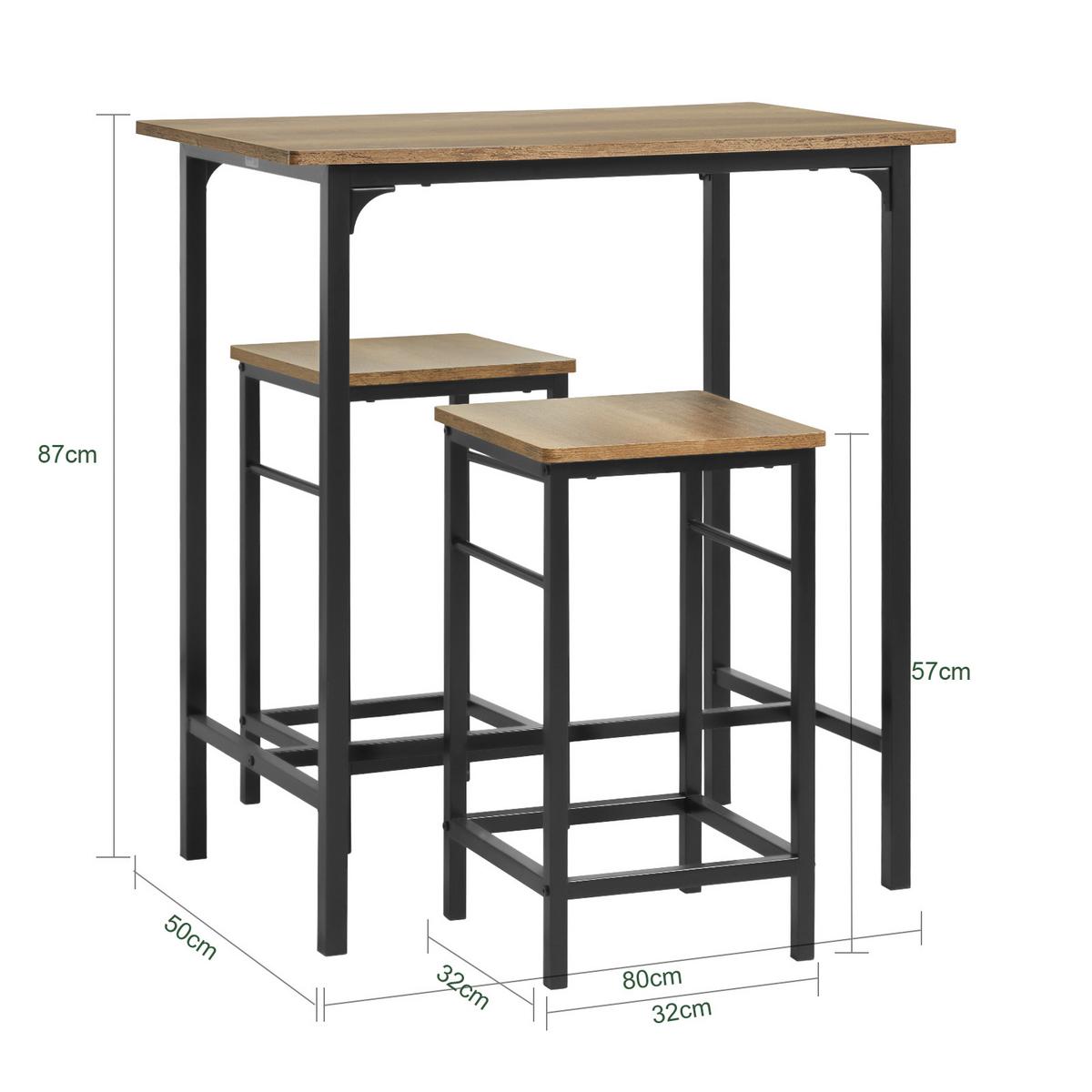 BARTISCH + 2 x BARHOCKER - Braun, Holzwerkstoff/Metall (80/88/50cm) - SoBuy