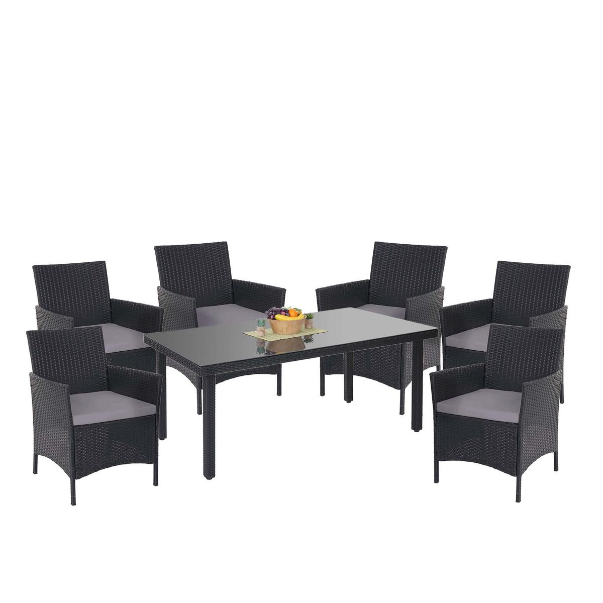 POLY-RATTAN-GARNITUR Anthrazit - Anthrazit, Kunststoff - MCW